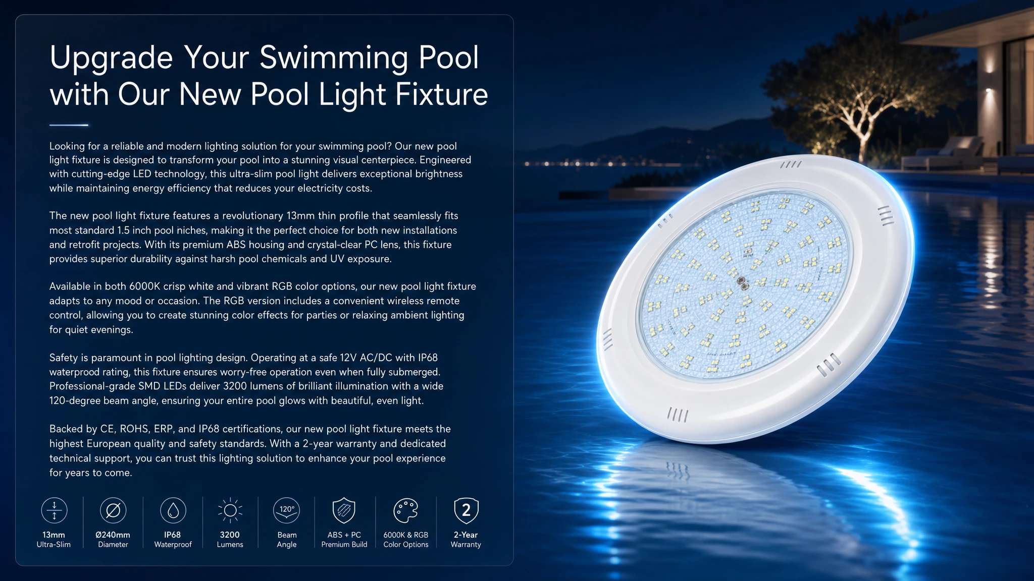 New pool light fixture