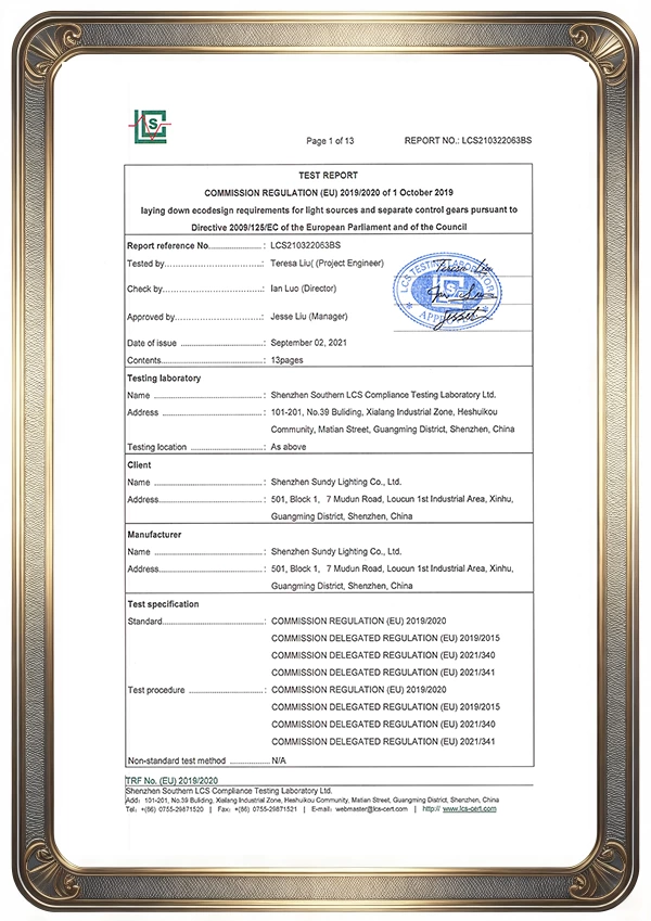EU ERP test report for IP68 LED swimming pool underwater lights