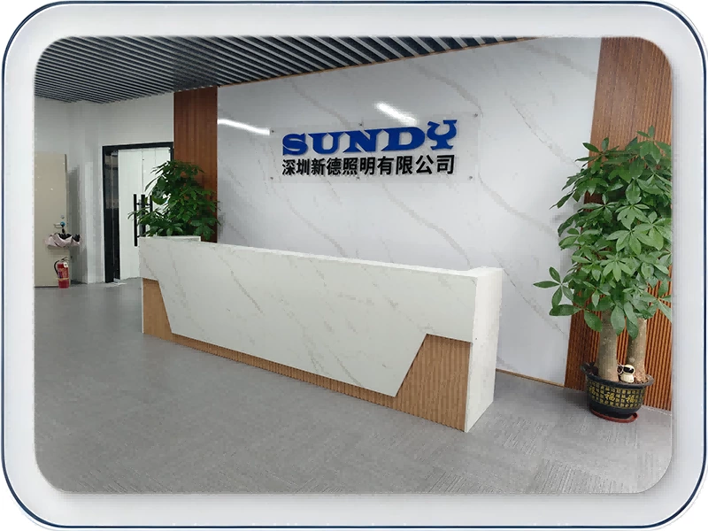 Sundy Lighting factory reception and product showroom, Shenzhen LED pool light manufacturer