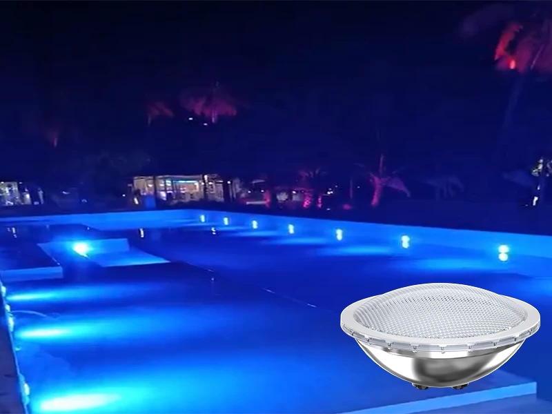 PAR56 LED pool light 316 stainless steel IP68, cool blue underwater lighting for commercial swimming pool project