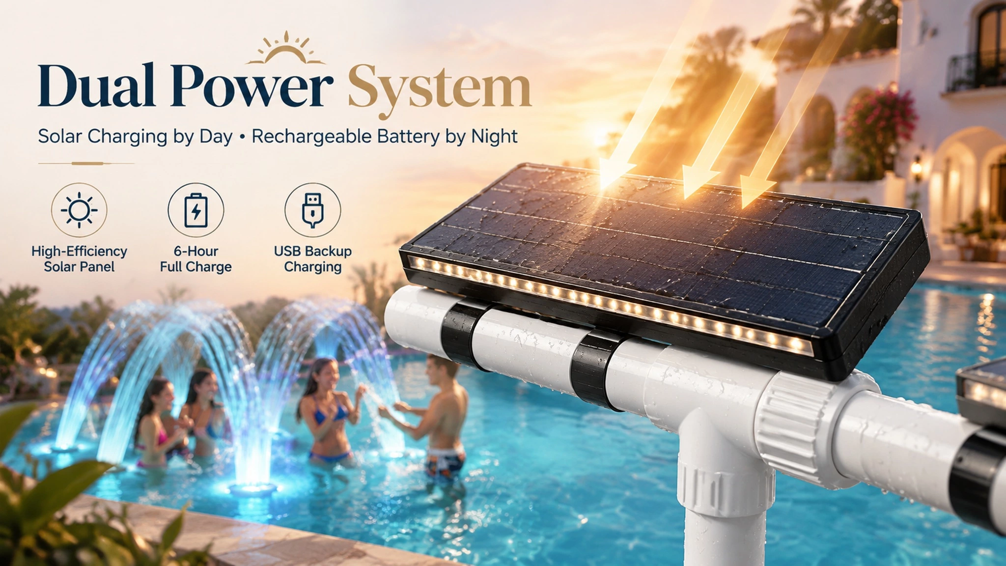 solar dual‑head fountain light