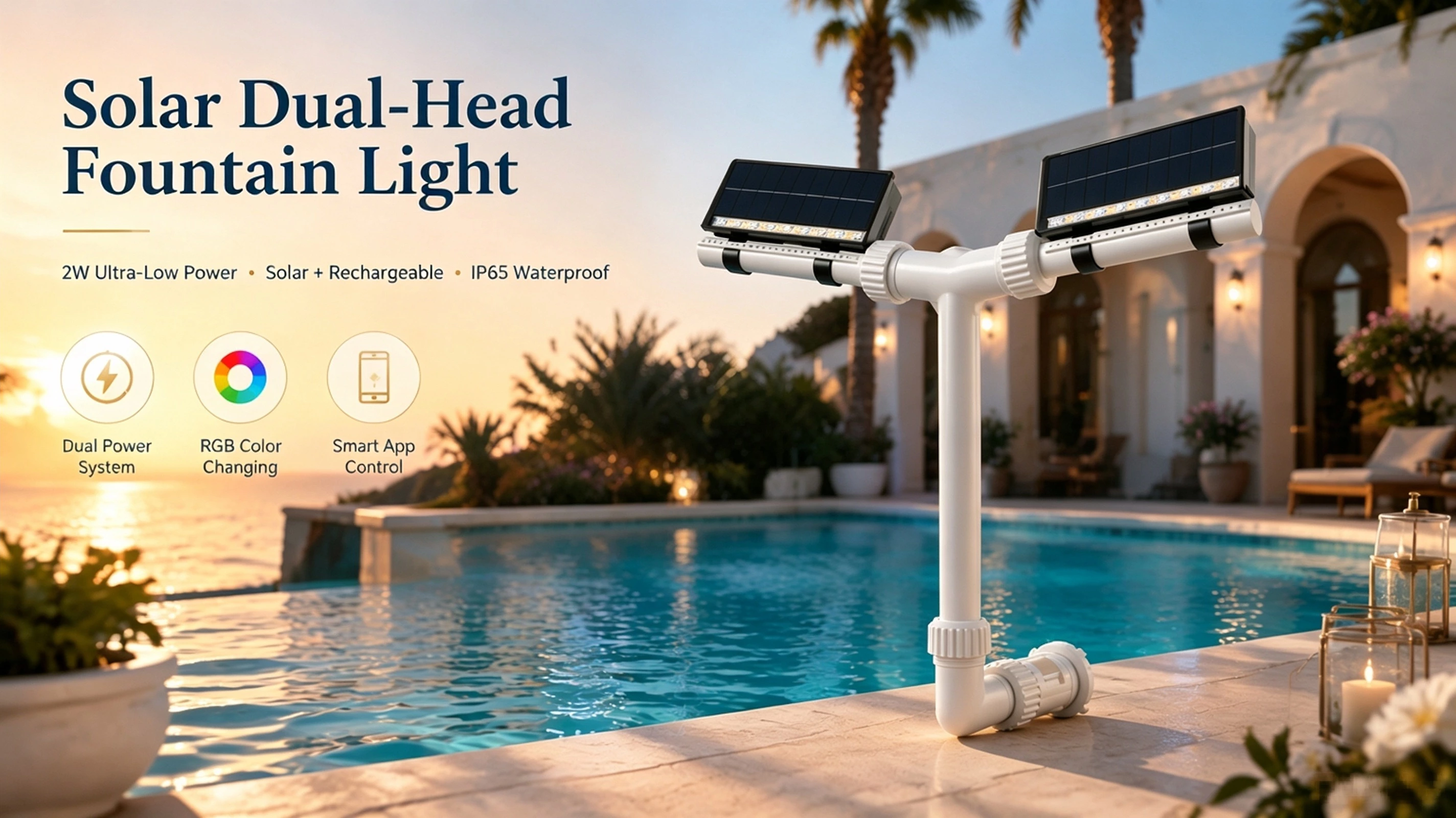 solar dual‑head fountain light