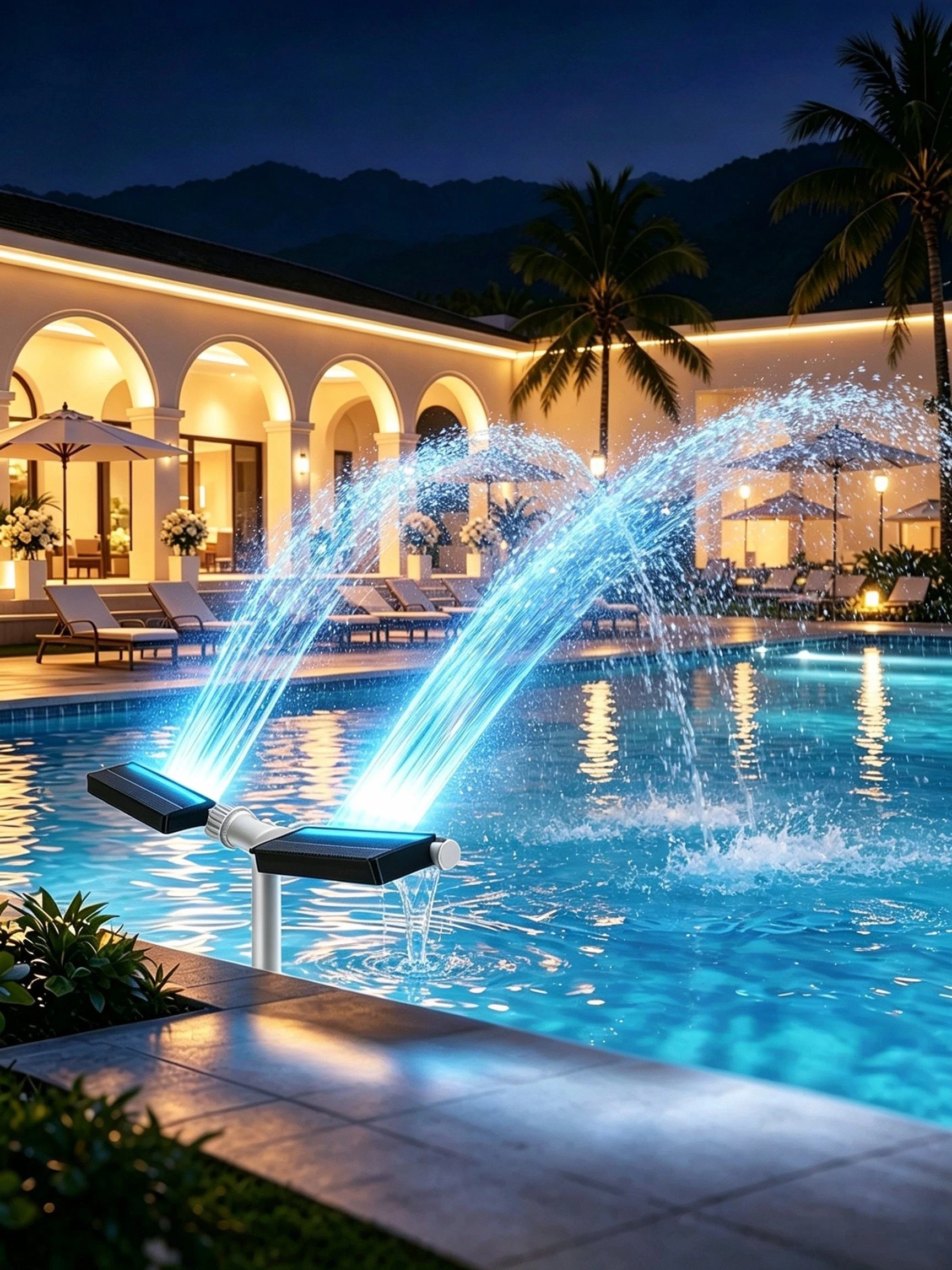 solar dual‑head fountain light